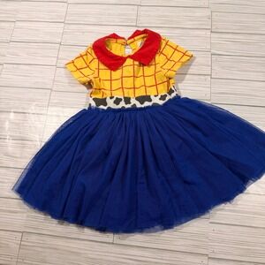 Taylor Joelle Woody Toy Story Inspired Tulle Dress Kids Size 2 Yellow Blue Plaid